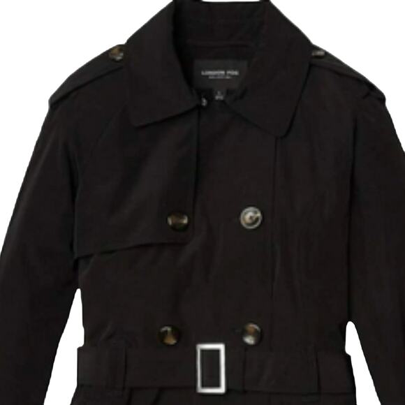 London Fog Cape Back Trench Coat 40R BLACK Double-Breasted Belted Preppy Classy - Picture 4 of 12